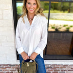 Current Air - Crisp White Floral Button Down Blouse-200 Fashion Blouses-CURRENT AIR CLOTHING-July & June Women's Fashion Boutique Located in San Antonio, Texas