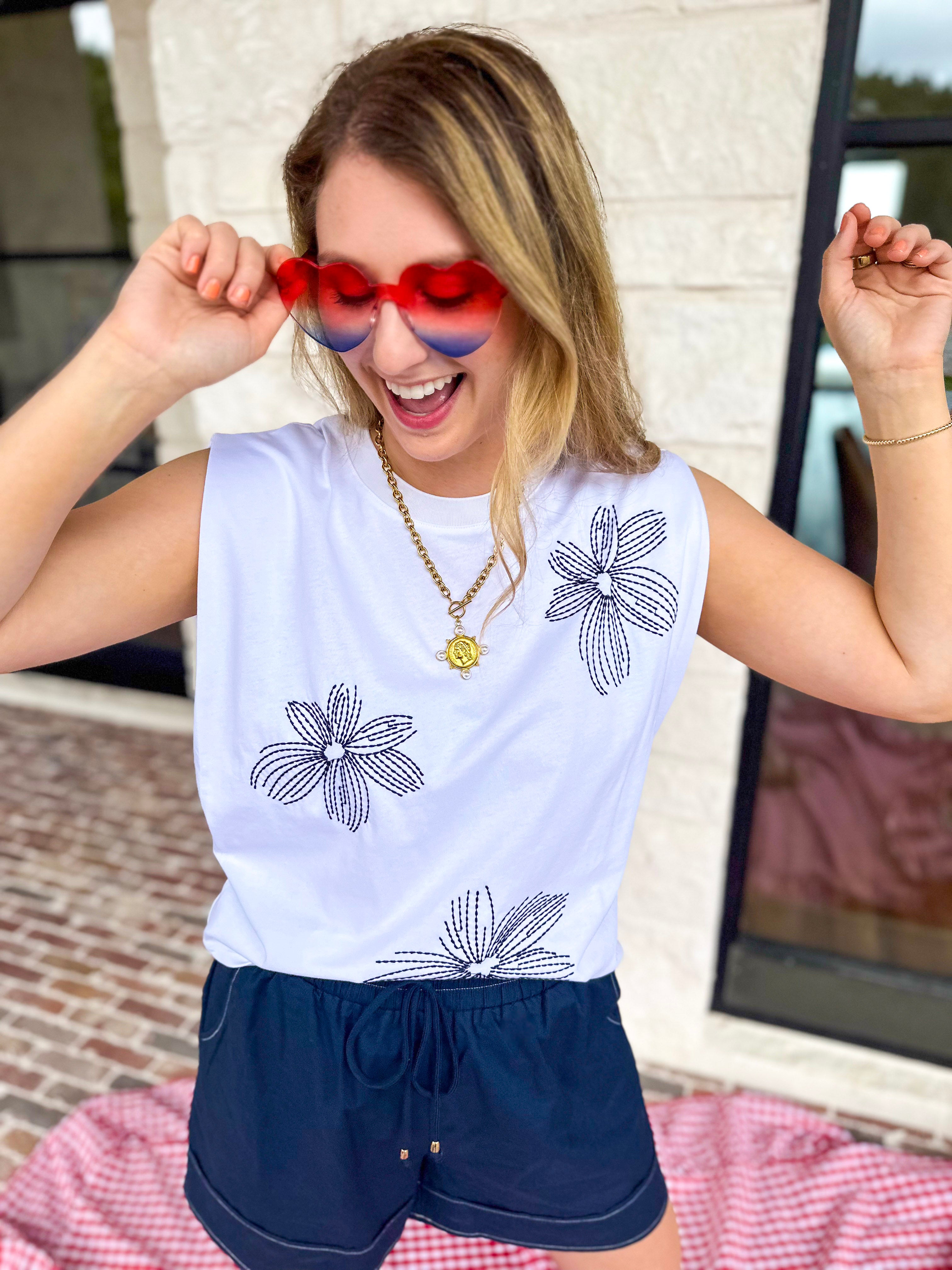 Current Air - Embroidered Floral Tee-200 Fashion Blouses-CURRENT AIR CLOTHING-July & June Women's Fashion Boutique Located in San Antonio, Texas
