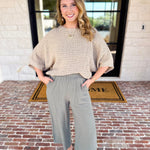 Asymmetrical Knit Sweater Top - Taupe-230 Sweaters/Cardis-RAE MODE-July & June Women's Fashion Boutique Located in San Antonio, Texas