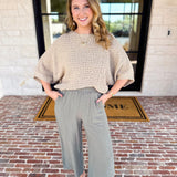 Asymmetrical Knit Sweater Top - Taupe-230 Sweaters/Cardis-RAE MODE-July & June Women's Fashion Boutique Located in San Antonio, Texas