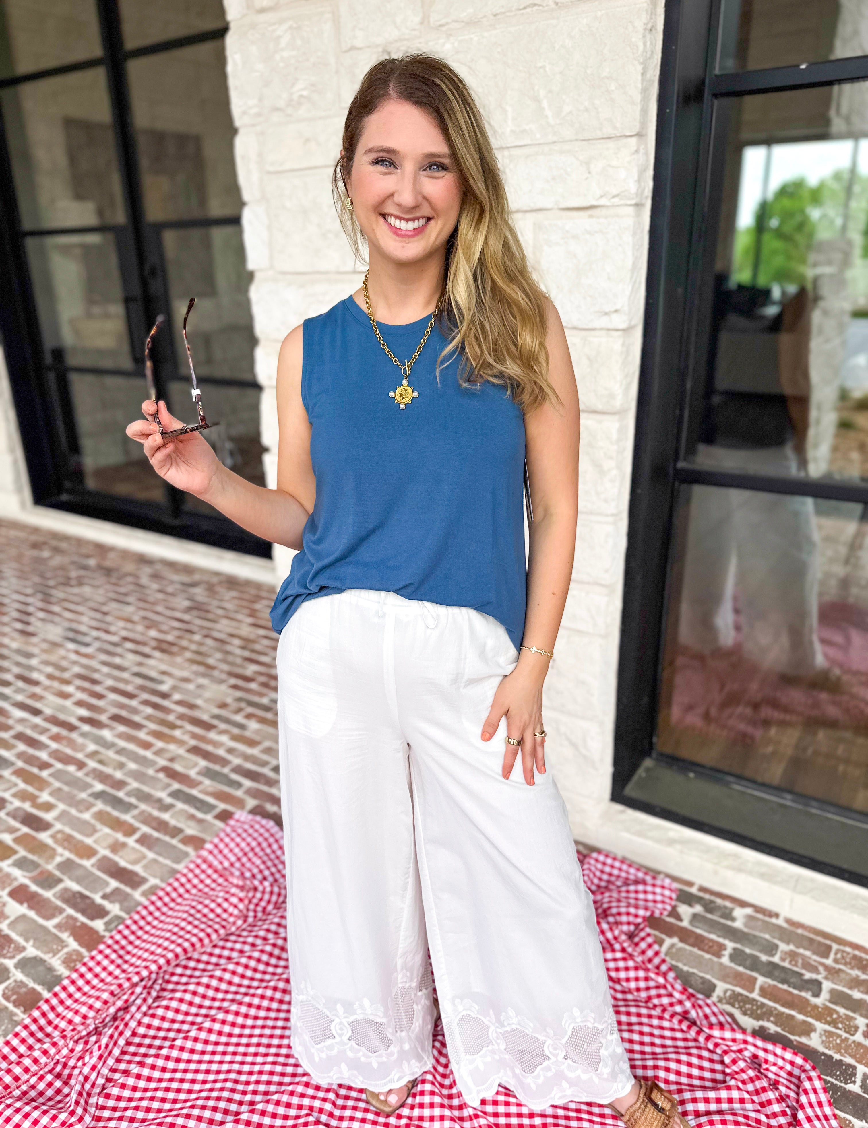 LIVERPOOL - French Blue Scoop Tank-210 Casual Blouses-LIVERPOOL JEANS COMPANY-July & June Women's Fashion Boutique Located in San Antonio, Texas