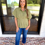 Living Life Gingham Top - Matcha-200 Fashion Blouses-ENTRO-July & June Women's Fashion Boutique Located in San Antonio, Texas