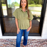 Living Life Gingham Top - Matcha-200 Fashion Blouses-ENTRO-July & June Women's Fashion Boutique Located in San Antonio, Texas