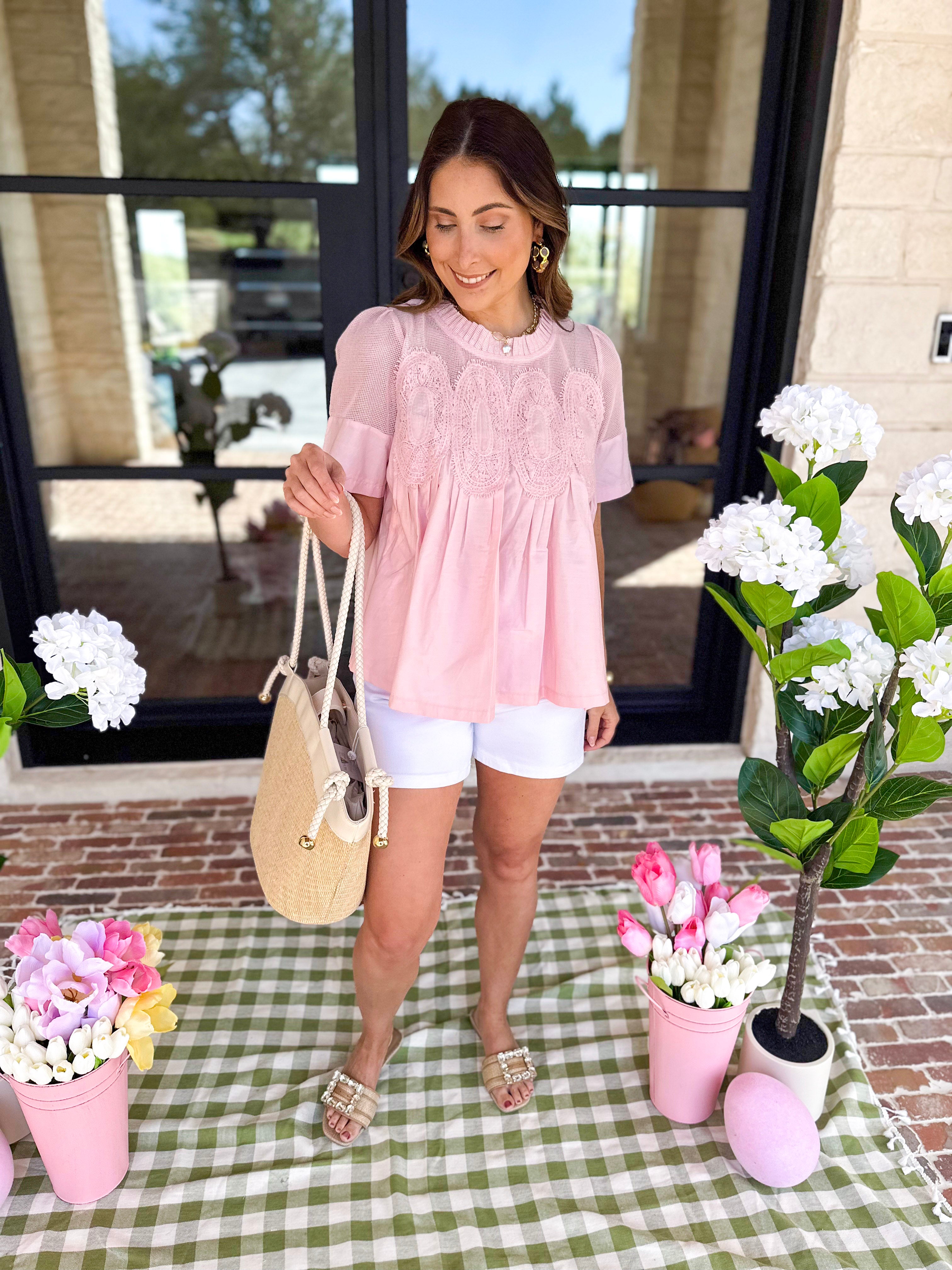 New Romantics Lace Blouse - Baby Pink-200 Fashion Blouses-FATE-July & June Women's Fashion Boutique Located in San Antonio, Texas
