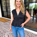 Current Air - Black Satin Date Night Blouse-200 Fashion Blouses-CURRENT AIR CLOTHING-July & June Women's Fashion Boutique Located in San Antonio, Texas