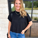Easy Going Short Sleeve Knit Top - Black-230 Sweaters/Cardis-PINCH-July & June Women's Fashion Boutique Located in San Antonio, Texas