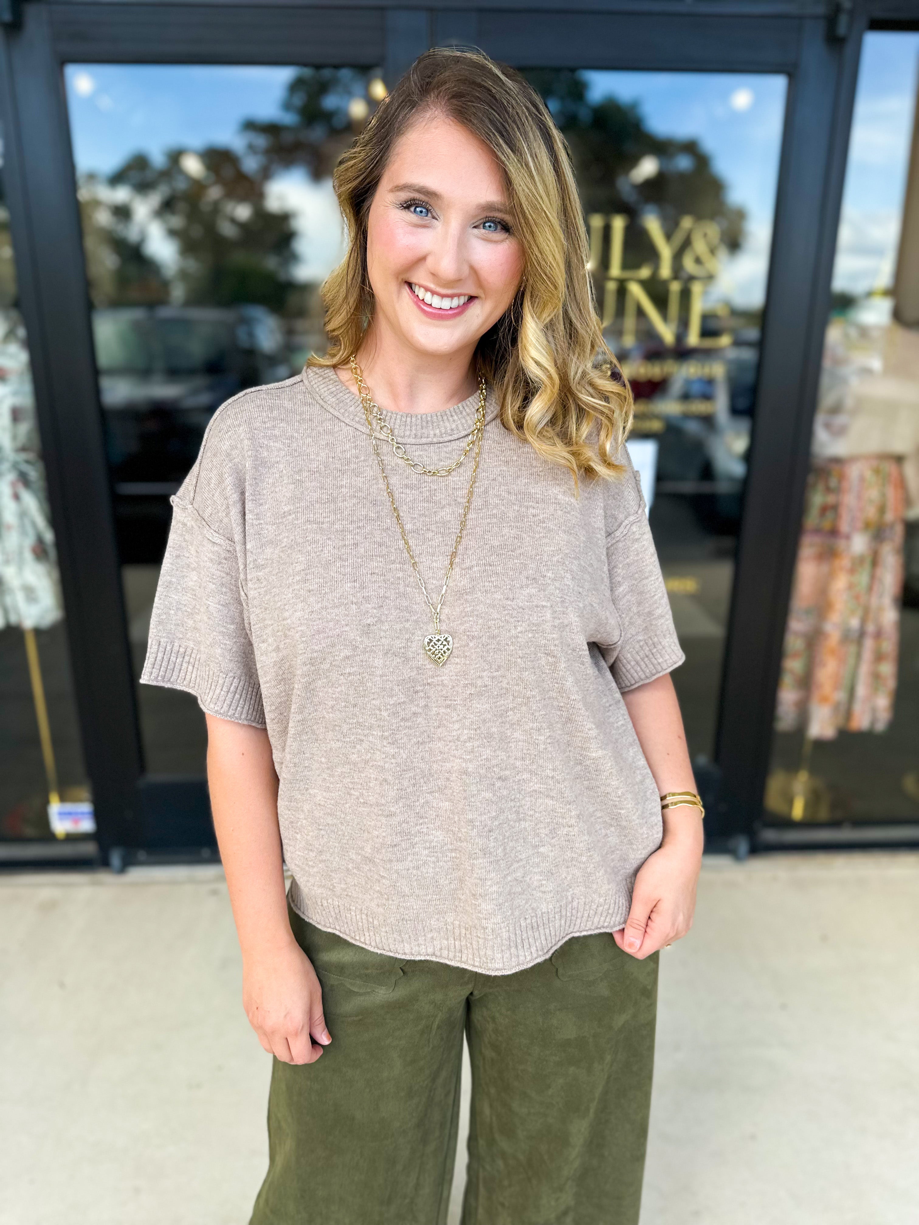 The Ella Knit Sweater Top - Mocha-230 Sweaters/Cardis-JODIFL-July & June Women's Fashion Boutique Located in San Antonio, Texas