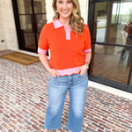 THML - Orange & Pink Collared Knit Top-230 Sweaters/Cardis-THML-July & June Women's Fashion Boutique Located in San Antonio, Texas