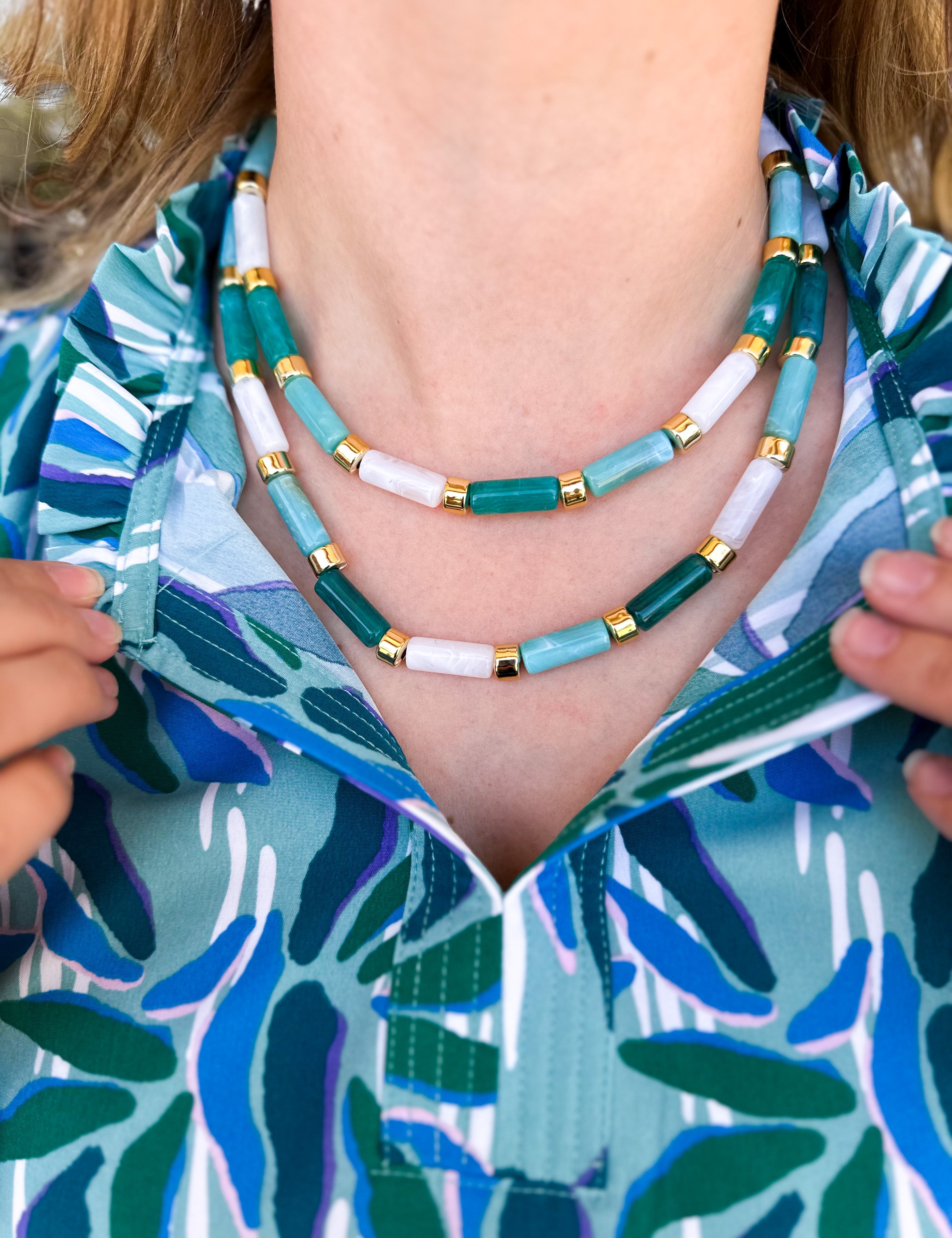 Treasure Jewels - Aqua Candy Bar Chic Necklace-110 Jewelry & Hair-Treasure Jewels-July & June Women's Fashion Boutique Located in San Antonio, Texas