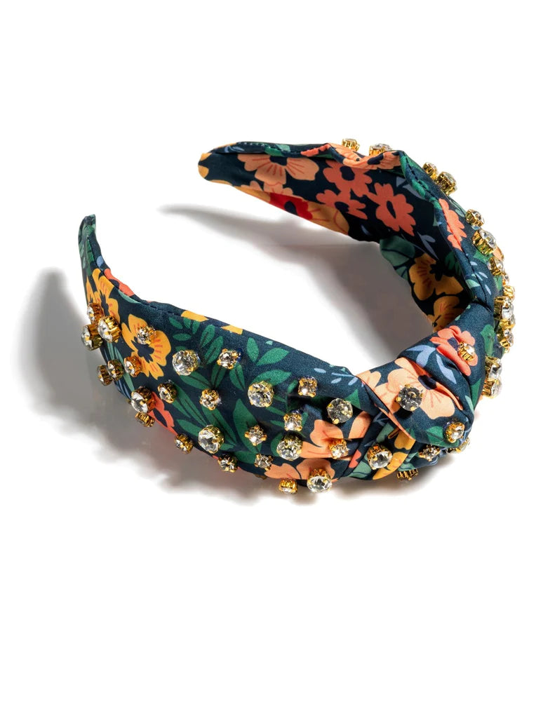 Floral Embellished Knotted Headband - Navy-110 Jewelry & Hair-SHIRALEAH-July & June Women's Fashion Boutique Located in San Antonio, Texas