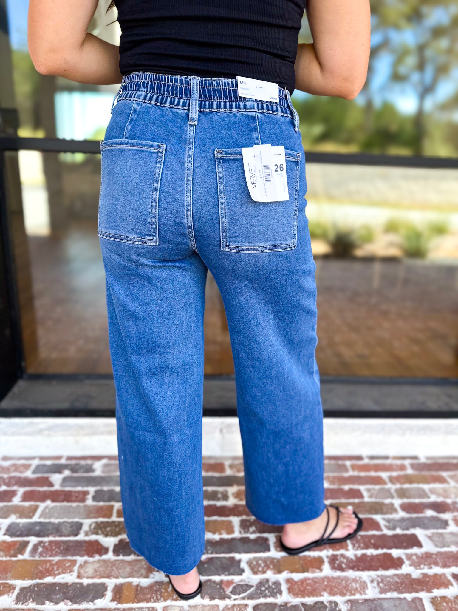 Vervet - High Rise Drawstring Wide Leg Comfy jeans-420 Denim-VEVERT BY FLYING MONKEY-July & June Women's Fashion Boutique Located in San Antonio, Texas