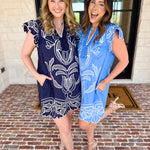 Bloom Embroidered Mini Dress - Navy-510 Mini-ENTRO-July & June Women's Fashion Boutique Located in San Antonio, Texas