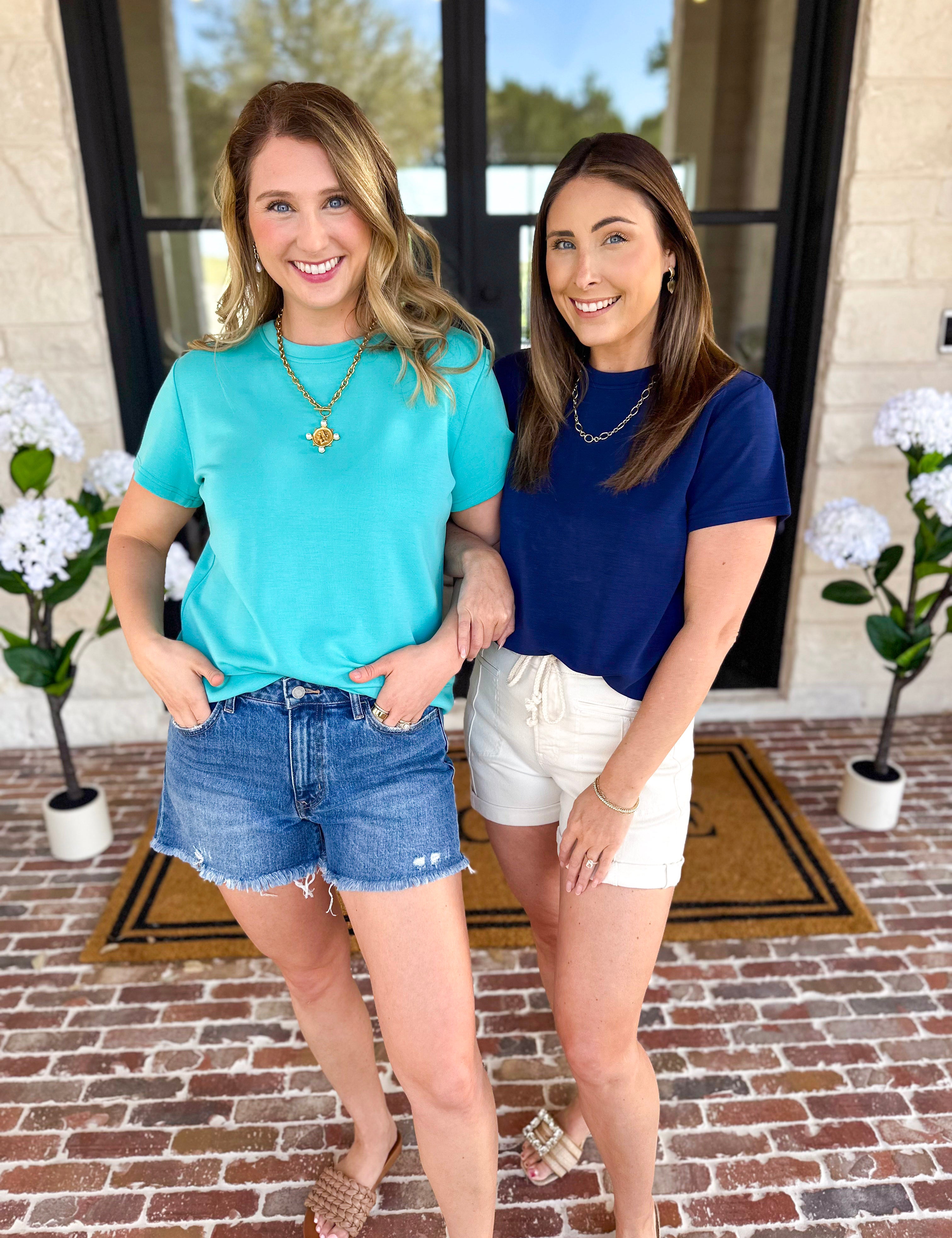 Mary Square - McKenzie Elevated Basic Tee - Navy-210 Casual Blouses-MARY SQUARE-July & June Women's Fashion Boutique Located in San Antonio, Texas