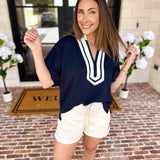 The Sophia Top - Navy-200 Fashion Blouses-ENTRO-July & June Women's Fashion Boutique Located in San Antonio, Texas