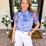 Blue Paisley Blouse-200 Fashion Blouses-FATE-July & June Women's Fashion Boutique Located in San Antonio, Texas