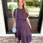 Darling in Dots Set - Brown & Blue-500 Midi-ENTRO-July & June Women's Fashion Boutique Located in San Antonio, Texas