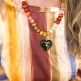 Bauble Beaded Heart Necklace - Dark Green Heart-110 Jewelry & Hair-Golden Lily-July & June Women's Fashion Boutique Located in San Antonio, Texas