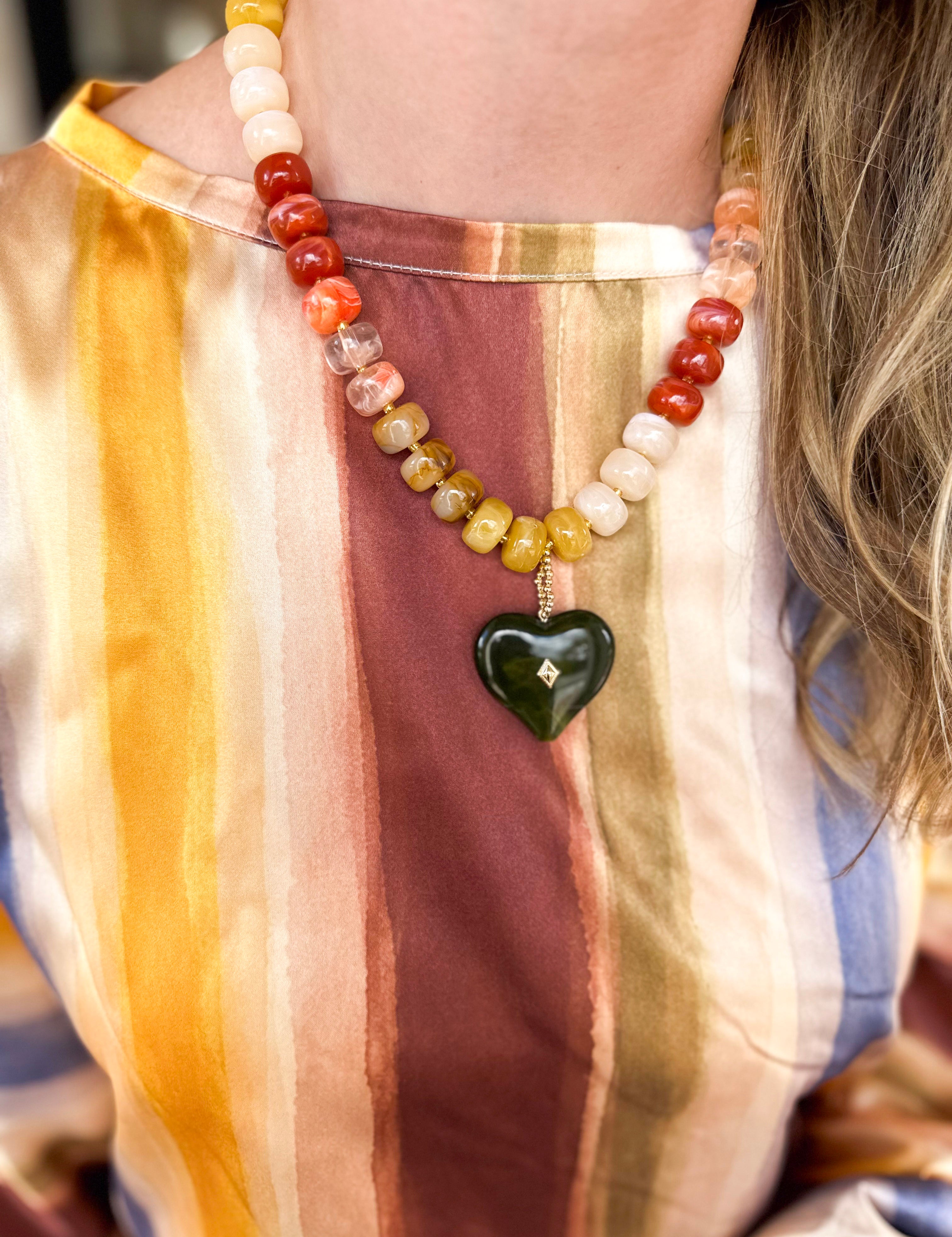 Bauble Beaded Heart Necklace - Dark Green Heart-110 Jewelry & Hair-Golden Lily-July & June Women's Fashion Boutique Located in San Antonio, Texas
