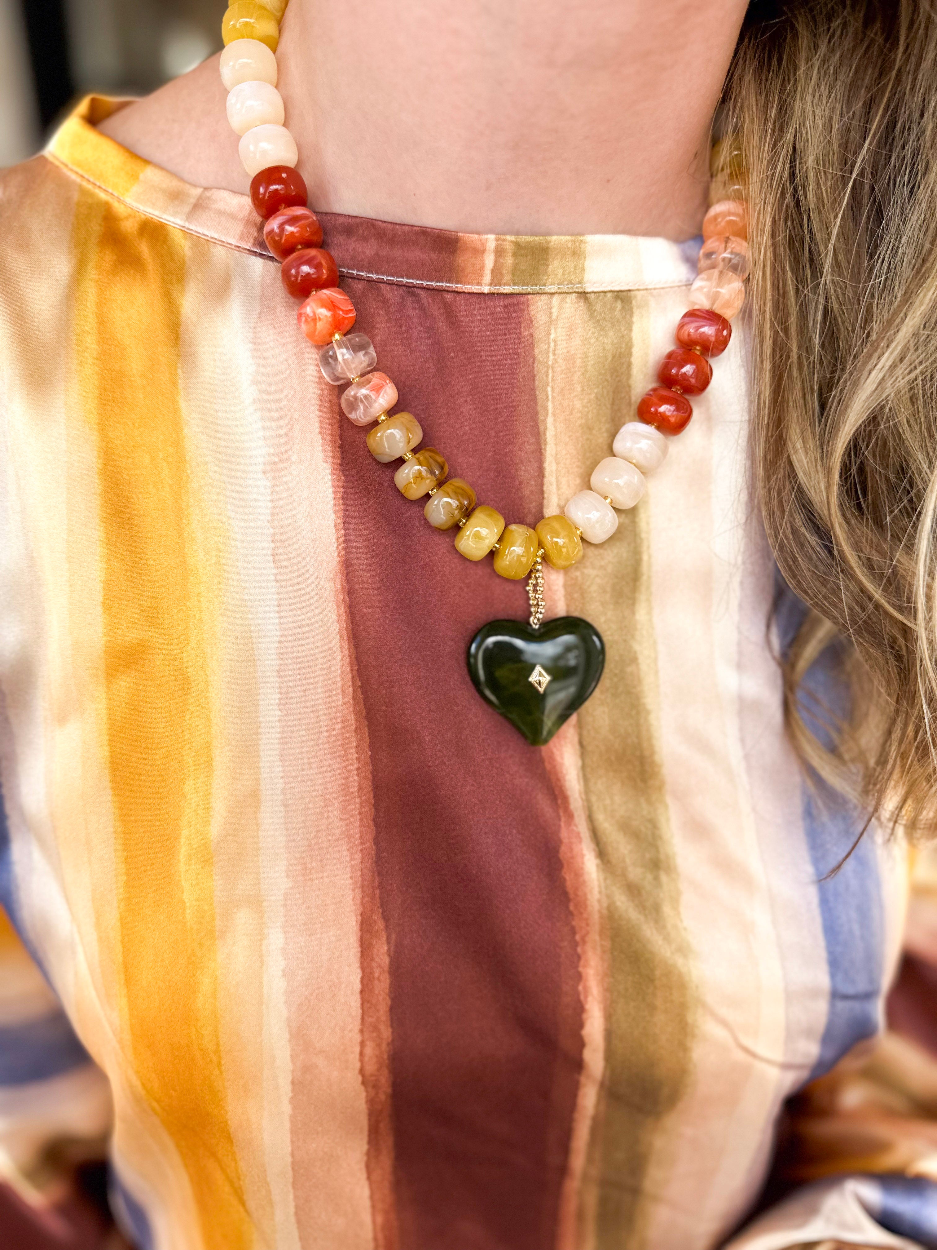 Bauble Beaded Heart Necklace - Dark Green Heart-110 Jewelry & Hair-Golden Lily-July & June Women's Fashion Boutique Located in San Antonio, Texas