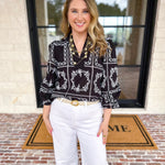 Bloom Where You're Planted Blouse - Black-200 Fashion Blouses-ENTRO-July & June Women's Fashion Boutique Located in San Antonio, Texas