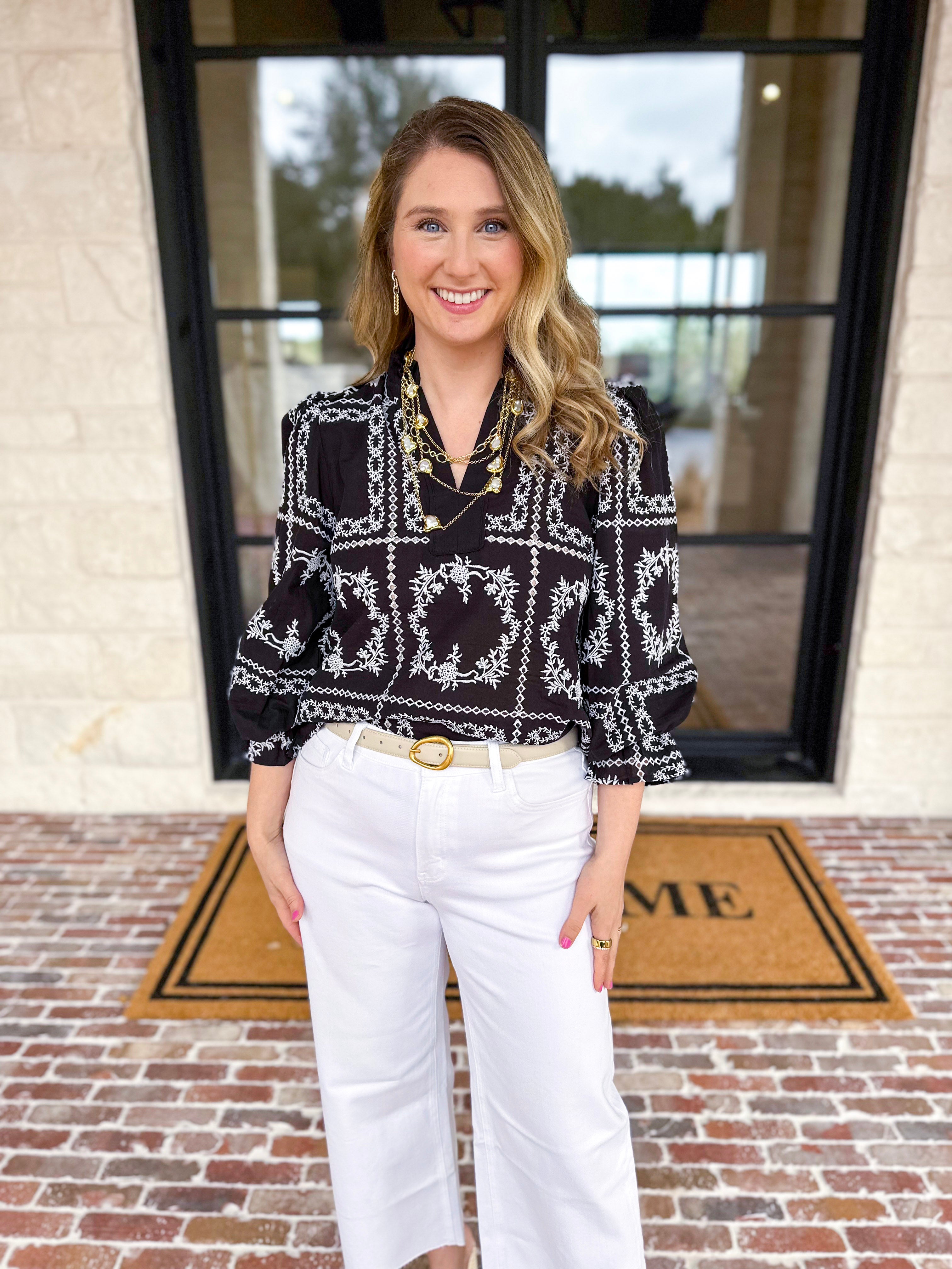 Bloom Where You're Planted Blouse - Black-200 Fashion Blouses-ENTRO-July & June Women's Fashion Boutique Located in San Antonio, Texas