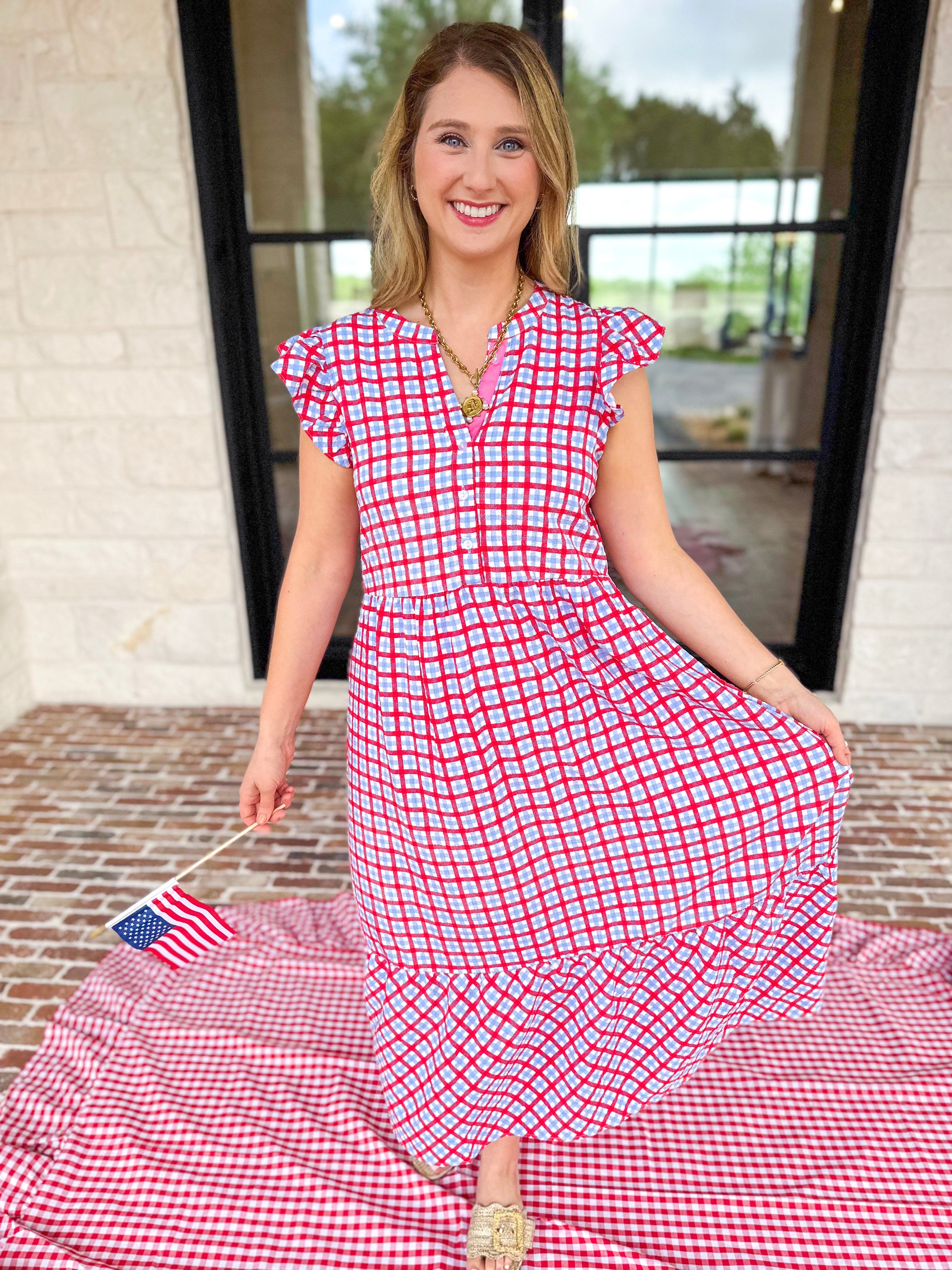 Mary Square - Elaine Gingham Midi Dress-MARY SQUARE-July & June Women's Fashion Boutique Located in San Antonio, Texas