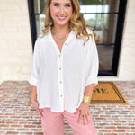 Gauze Button Down Blouse - Ivory-200 Fashion Blouses-IN FEBRUARY-July & June Women's Fashion Boutique Located in San Antonio, Texas