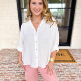 Gauze Button Down Blouse - Ivory-200 Fashion Blouses-IN FEBRUARY-July & June Women's Fashion Boutique Located in San Antonio, Texas