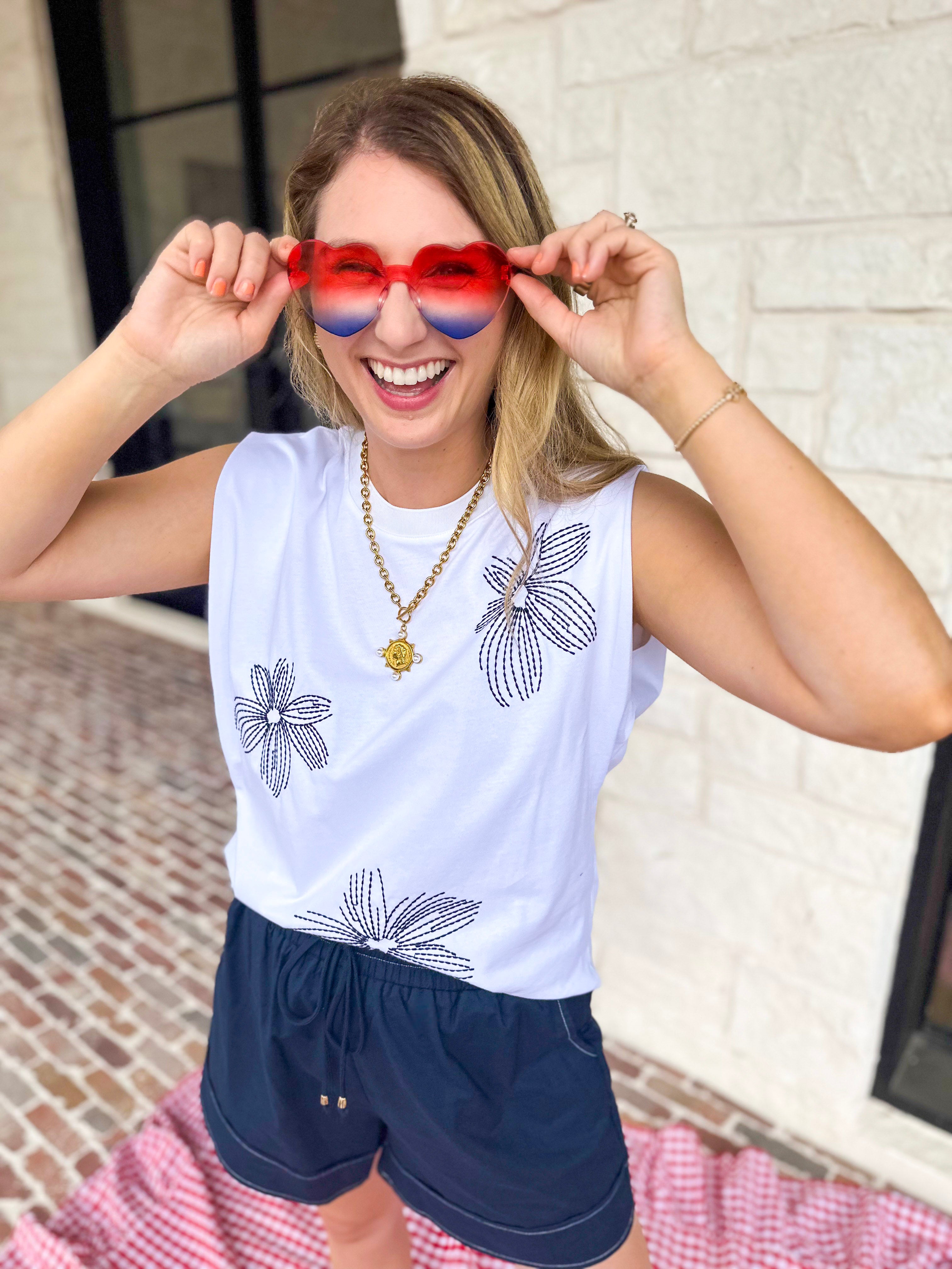 Current Air - Embroidered Floral Tee-200 Fashion Blouses-CURRENT AIR CLOTHING-July & June Women's Fashion Boutique Located in San Antonio, Texas