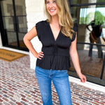 Current Air - Black Satin Date Night Blouse-200 Fashion Blouses-CURRENT AIR CLOTHING-July & June Women's Fashion Boutique Located in San Antonio, Texas