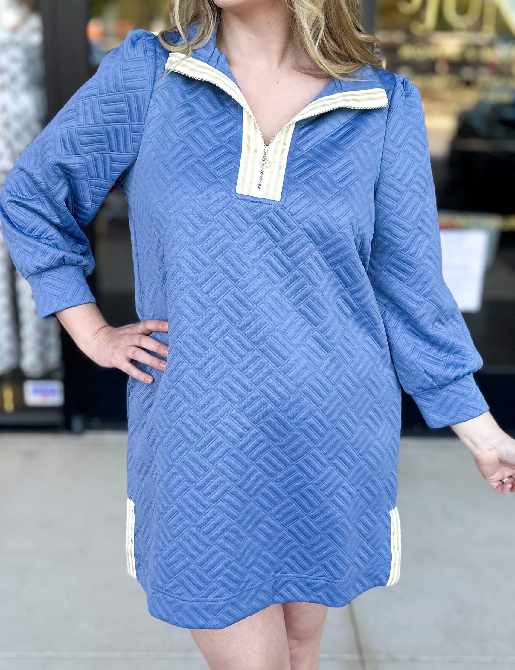 Mary Square - Britney Blue Zip Mini Dress-510 Mini-MARY SQUARE-July & June Women's Fashion Boutique Located in San Antonio, Texas