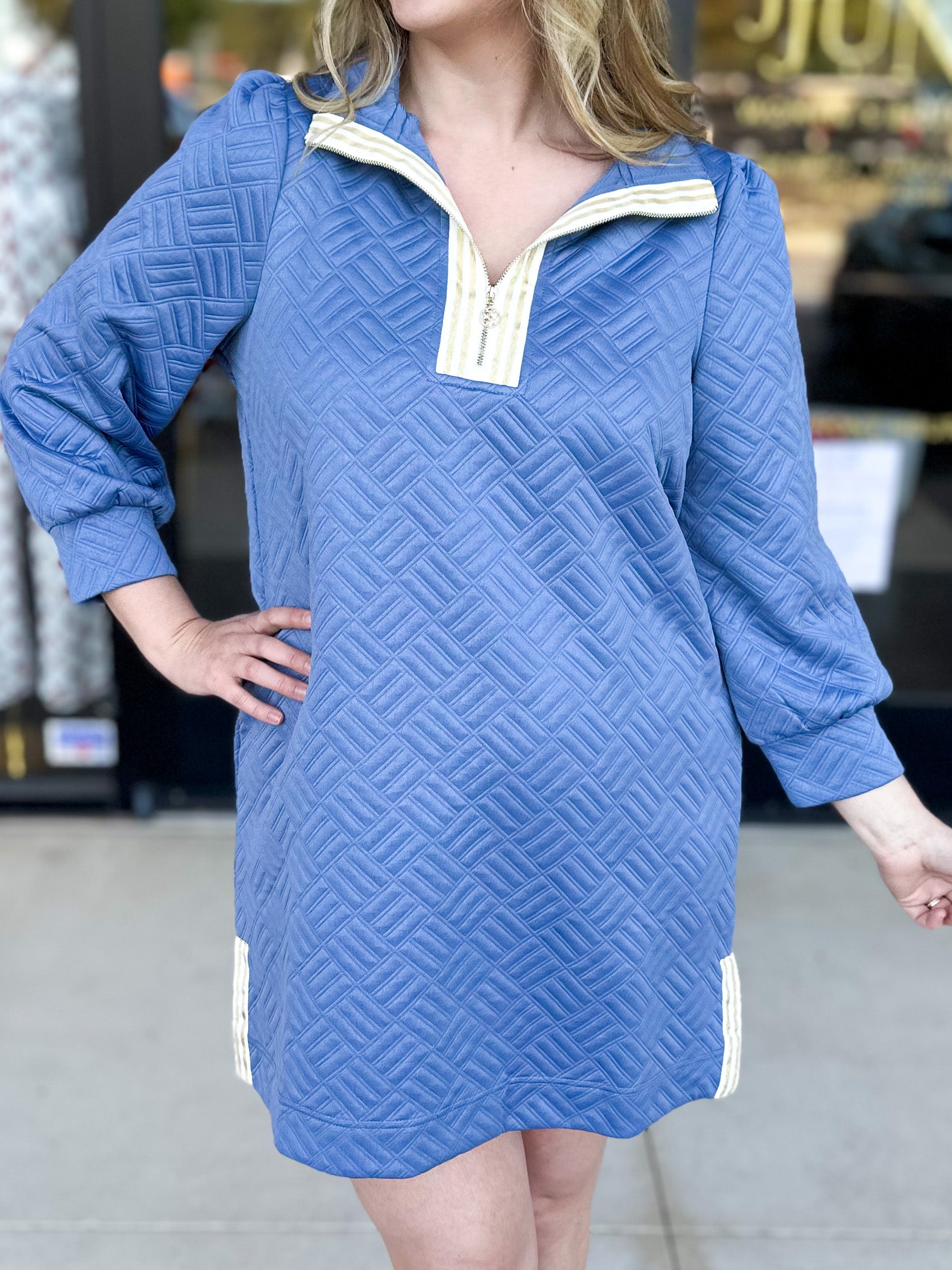 Mary Square - Britney Blue Zip Mini Dress-510 Mini-MARY SQUARE-July & June Women's Fashion Boutique Located in San Antonio, Texas