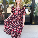 Chocolate Brown Floral Midi Dress-500 Midi-ENTRO-July & June Women's Fashion Boutique Located in San Antonio, Texas