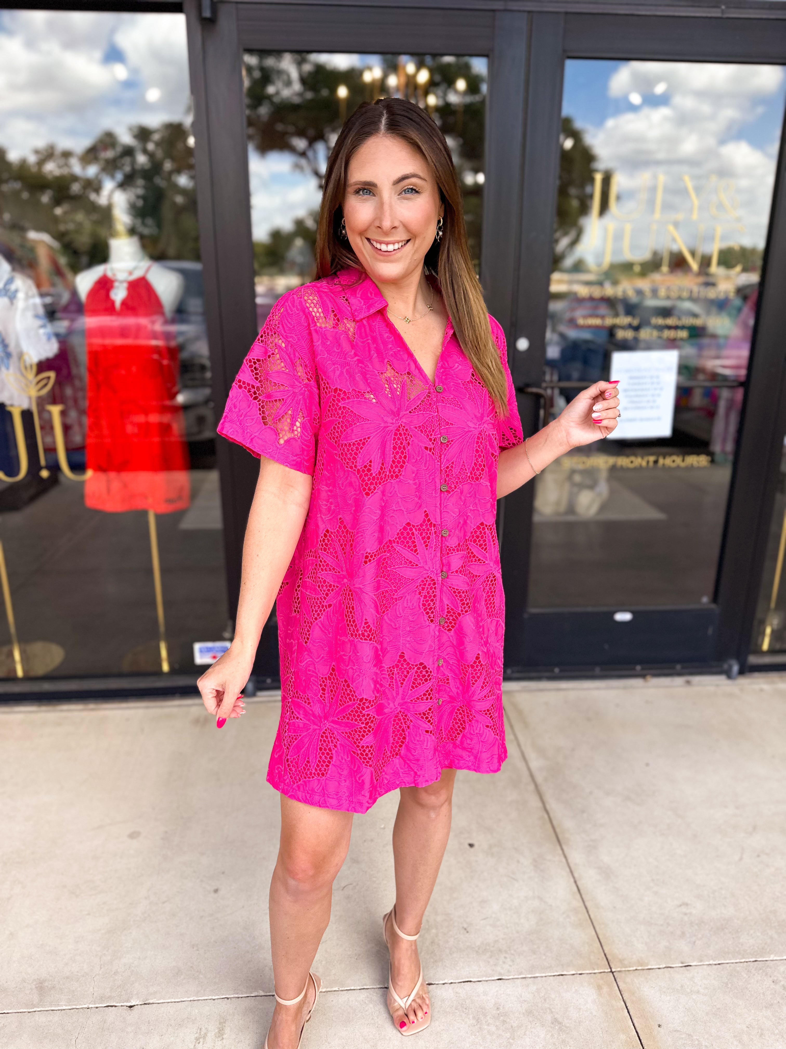Hot Pink Lace Mini Dress-510 Mini-FATE-July & June Women's Fashion Boutique Located in San Antonio, Texas
