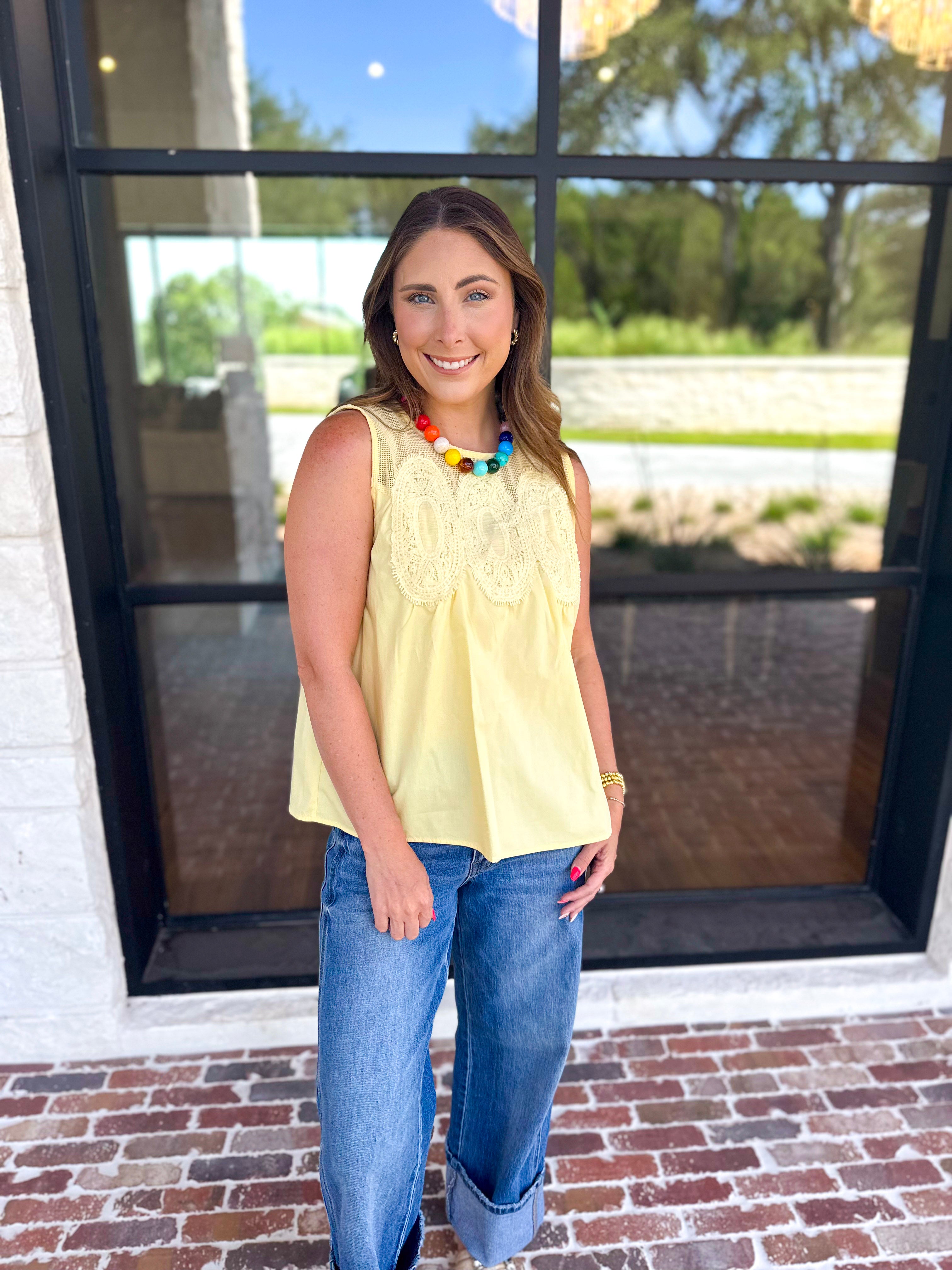 Sheer Details Tank - Butter-200 Fashion Blouses-FATE-July & June Women's Fashion Boutique Located in San Antonio, Texas
