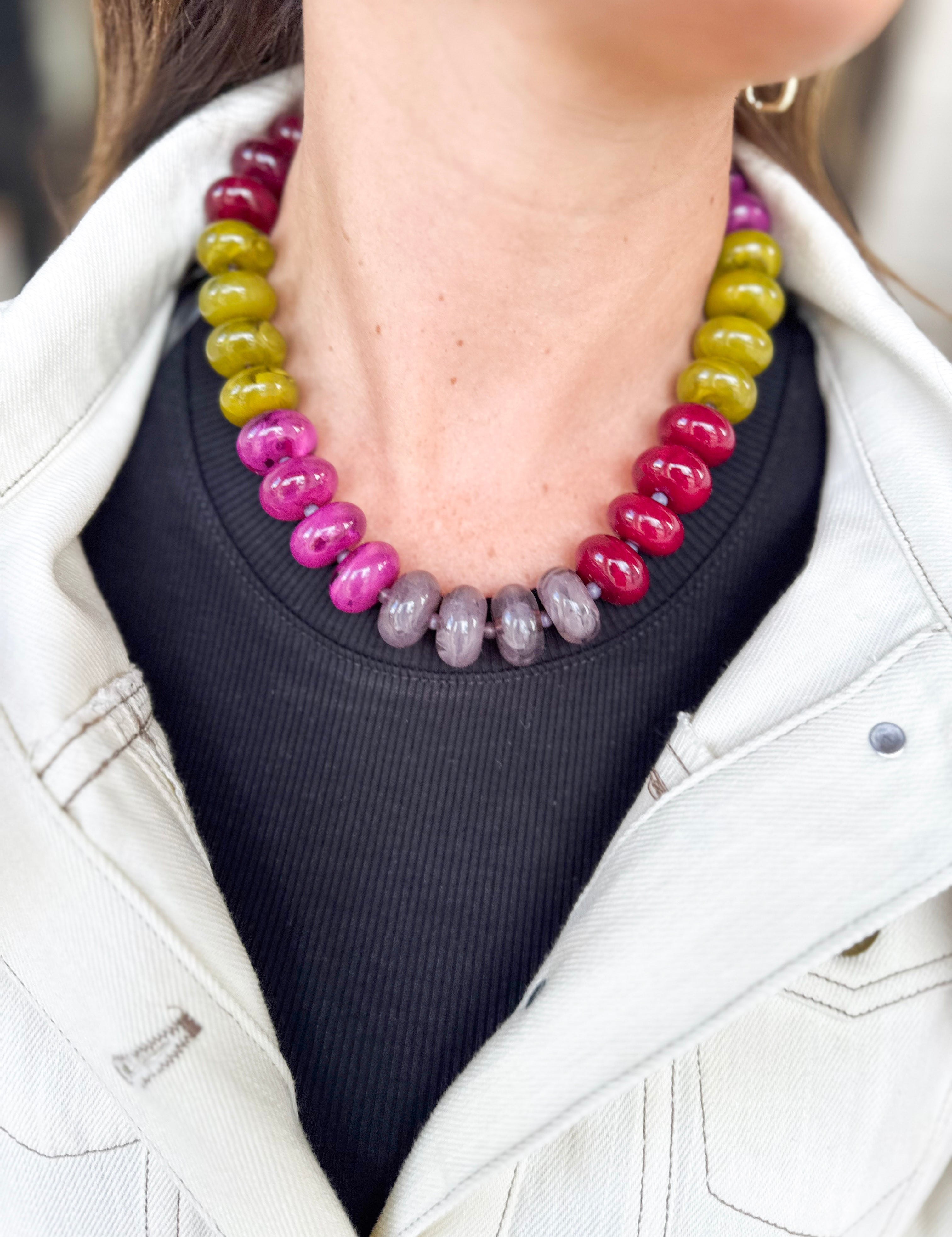 Chunky Circle Bauble Ball Necklace - Olive, Purple & Brown-110 Jewelry & Hair-Golden Lily-July & June Women's Fashion Boutique Located in San Antonio, Texas
