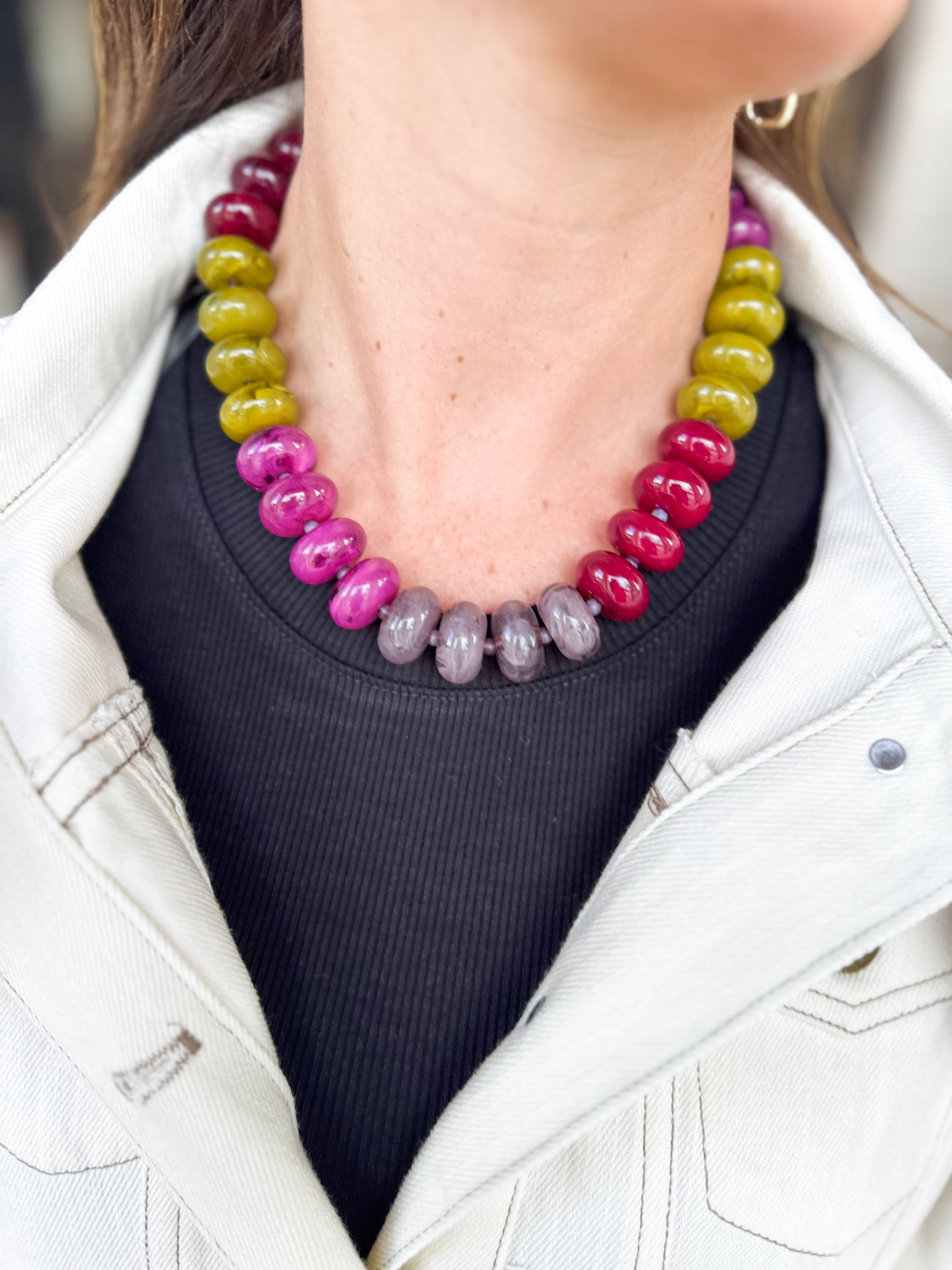 Chunky Circle Bauble Ball Necklace - Olive, Purple & Brown-110 Jewelry & Hair-Golden Lily-July & June Women's Fashion Boutique Located in San Antonio, Texas