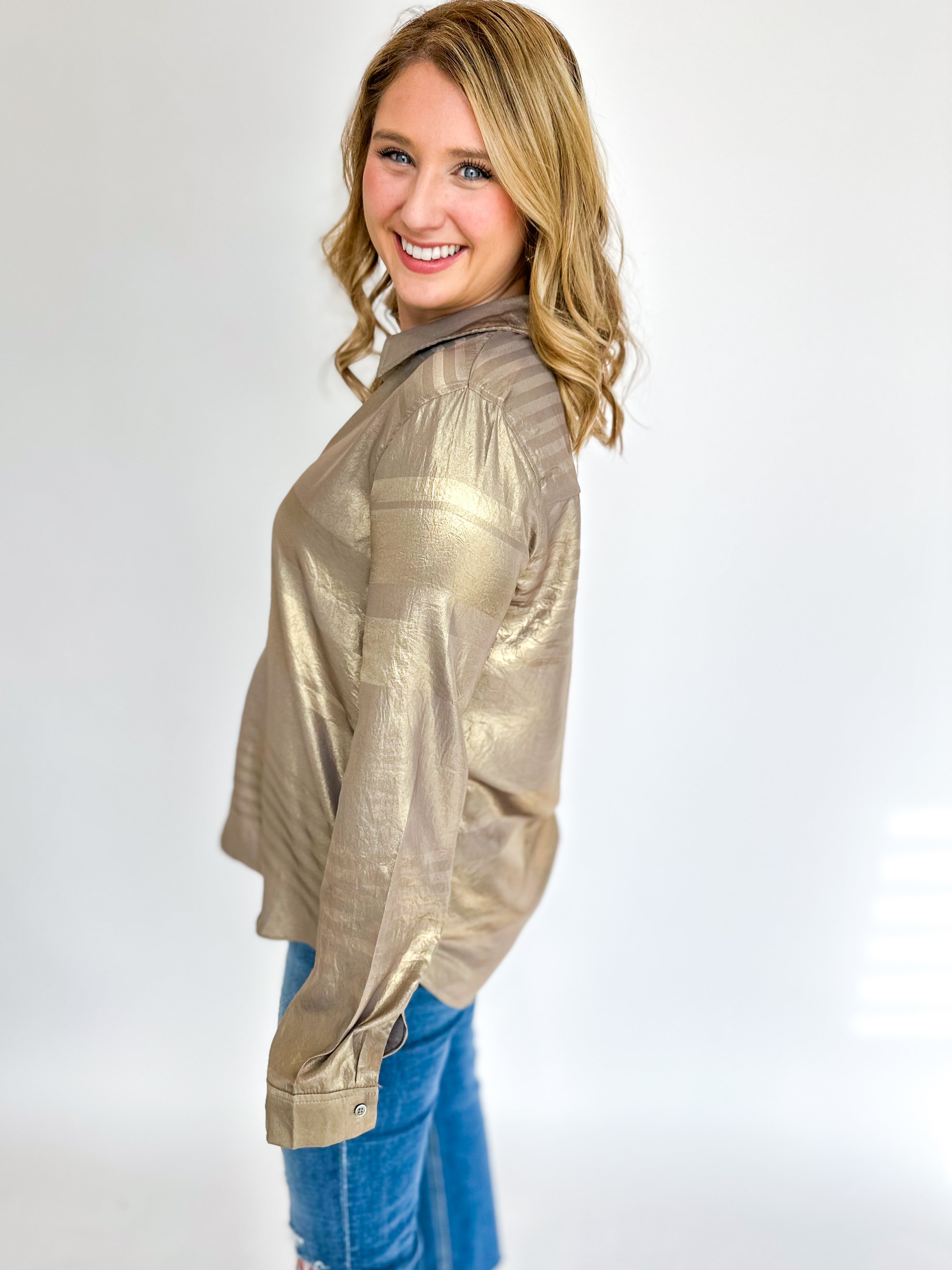 Be Present Blouse - Gold-200 Fashion Blouses-CURRENT AIR CLOTHING-July & June Women's Fashion Boutique Located in San Antonio, Texas