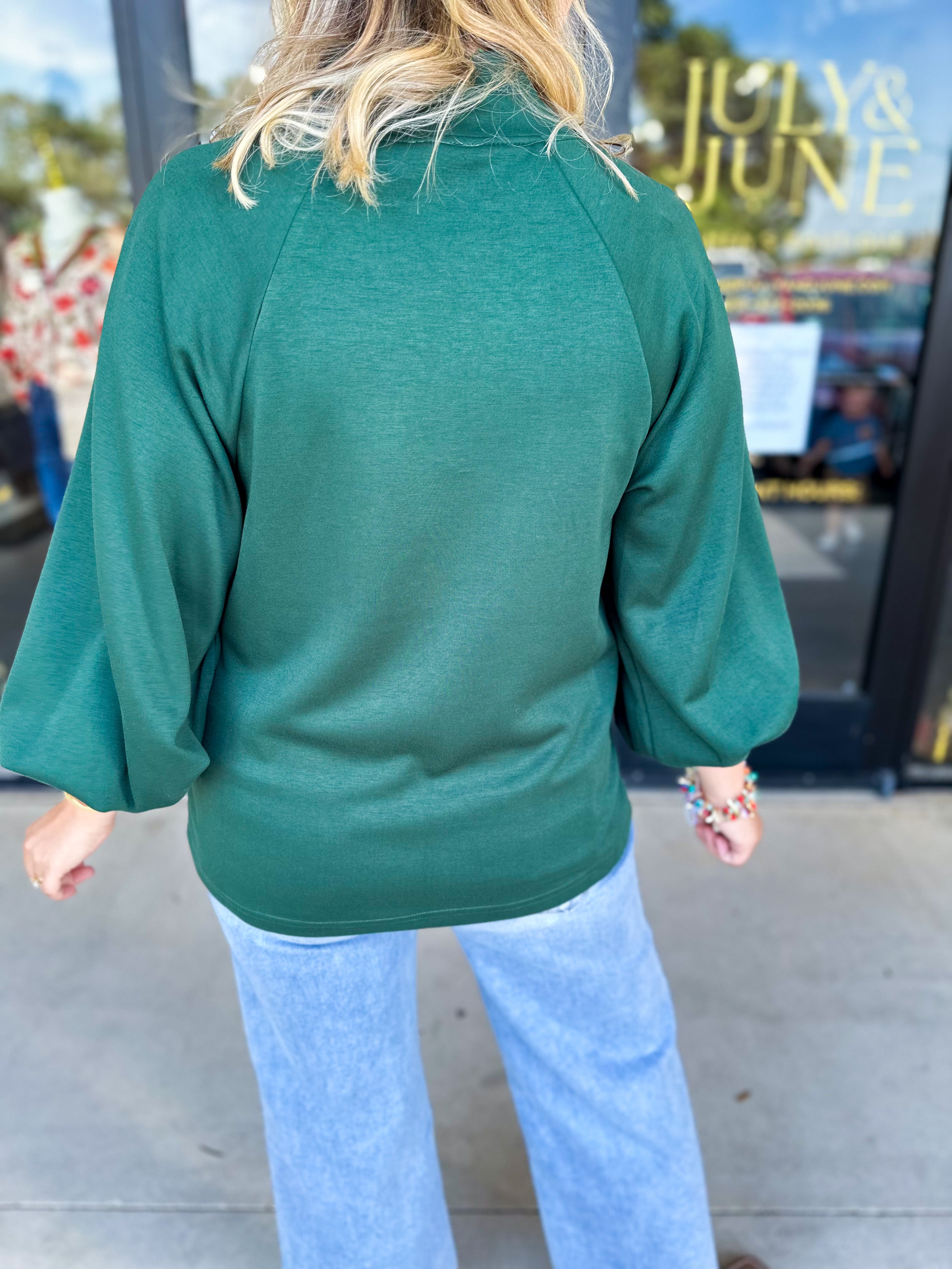Everyday Comfy Long Sleeve - Pine Green-210 Casual Blouses-JODIFL-July & June Women's Fashion Boutique Located in San Antonio, Texas