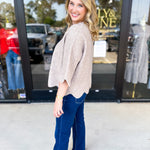 Scalloped Sweater Top - Taupe-230 Sweaters/Cardis-ENTRO-July & June Women's Fashion Boutique Located in San Antonio, Texas