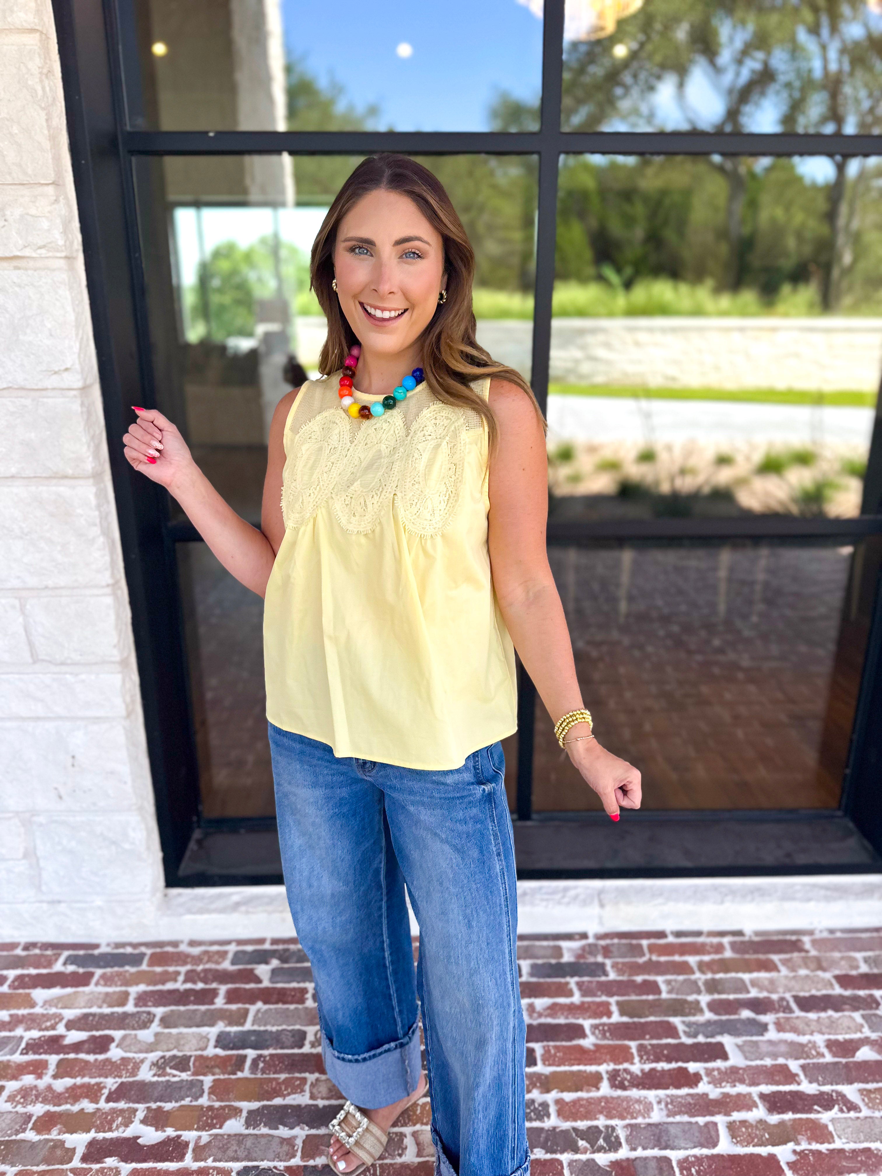 Sheer Details Tank - Butter-200 Fashion Blouses-FATE-July & June Women's Fashion Boutique Located in San Antonio, Texas