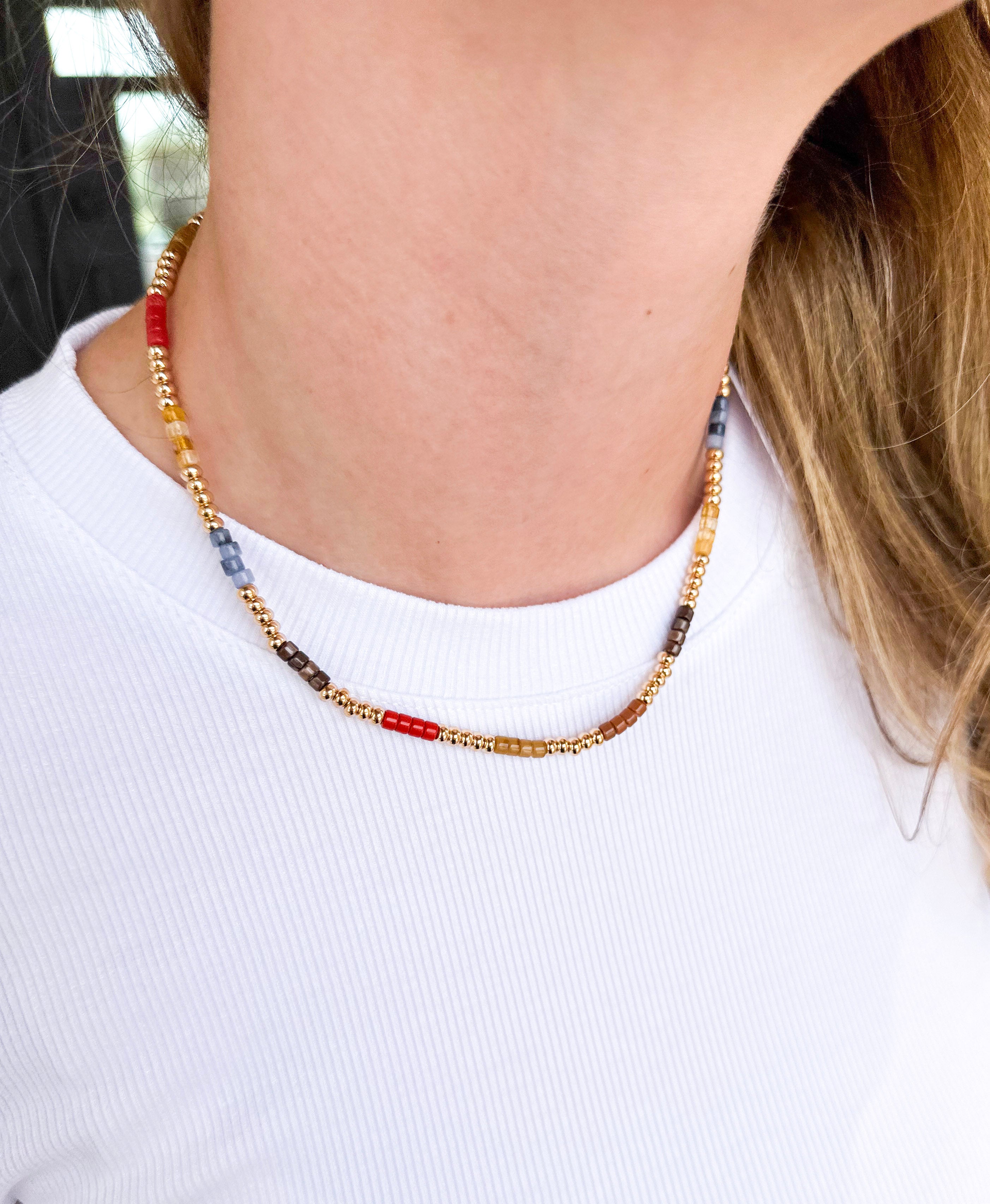 Fall Mix Beaded Necklace-110 Jewelry & Hair-Golden Lily-July & June Women's Fashion Boutique Located in San Antonio, Texas