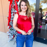 Satin Chic Cami - Red-200 Fashion Blouses-SKIES ARE BLUE-July & June Women's Fashion Boutique Located in San Antonio, Texas