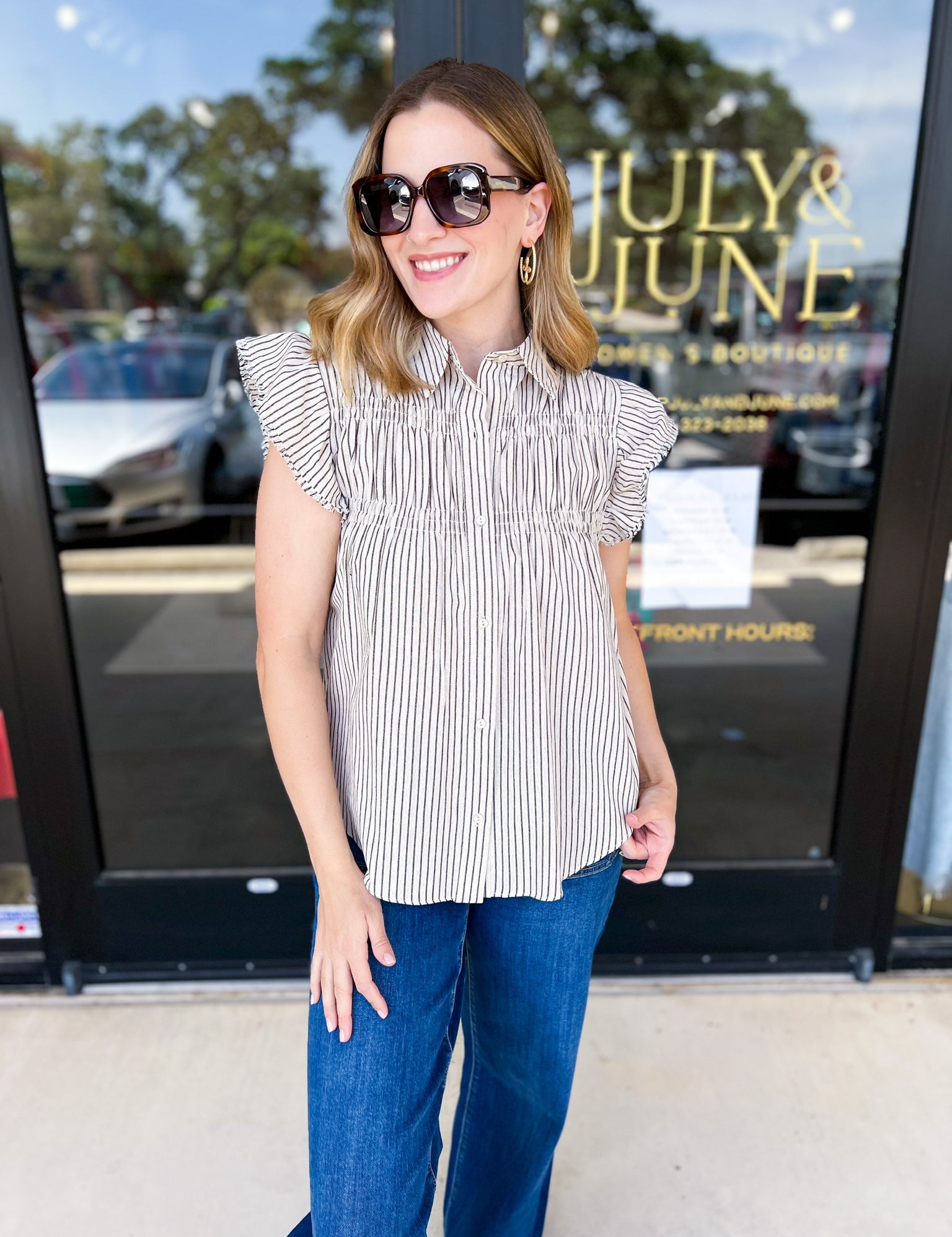 Callie Blouse - Natural-200 Fashion Blouses-OLIVACEOUS-July & June Women's Fashion Boutique Located in San Antonio, Texas