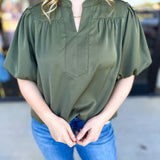 Back To Work Blouse - Olive-200 Fashion Blouses-JODIFL-July & June Women's Fashion Boutique Located in San Antonio, Texas