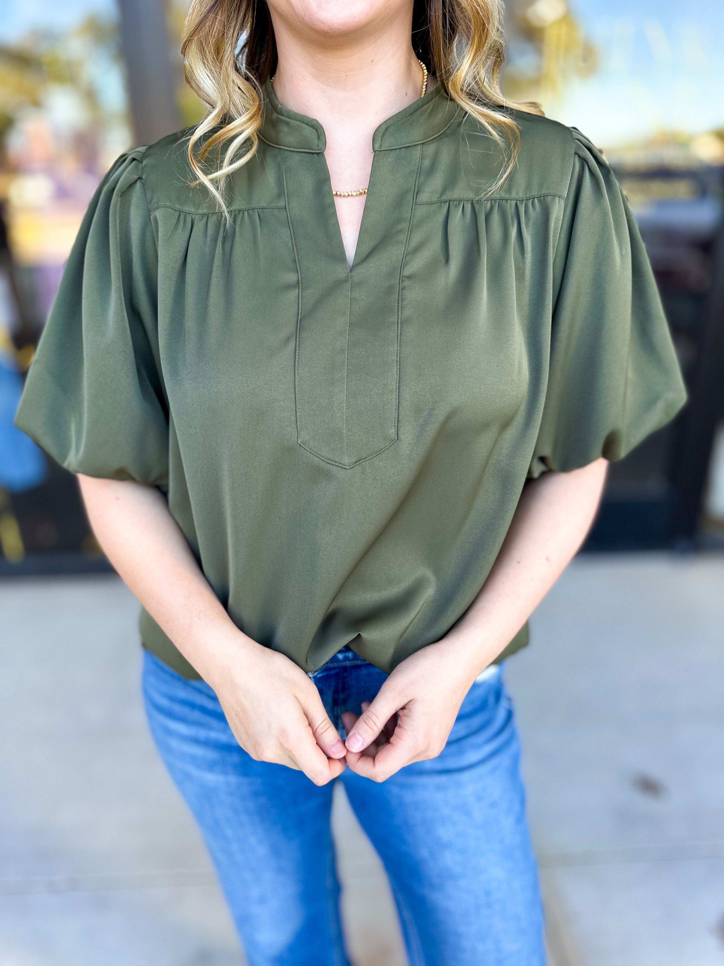Back To Work Blouse - Olive-200 Fashion Blouses-JODIFL-July & June Women's Fashion Boutique Located in San Antonio, Texas