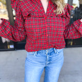 Tartan Ruffle Blouse-200 Fashion Blouses-FATE-July & June Women's Fashion Boutique Located in San Antonio, Texas