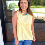 Sheer Details Tank - Butter-200 Fashion Blouses-FATE-July & June Women's Fashion Boutique Located in San Antonio, Texas
