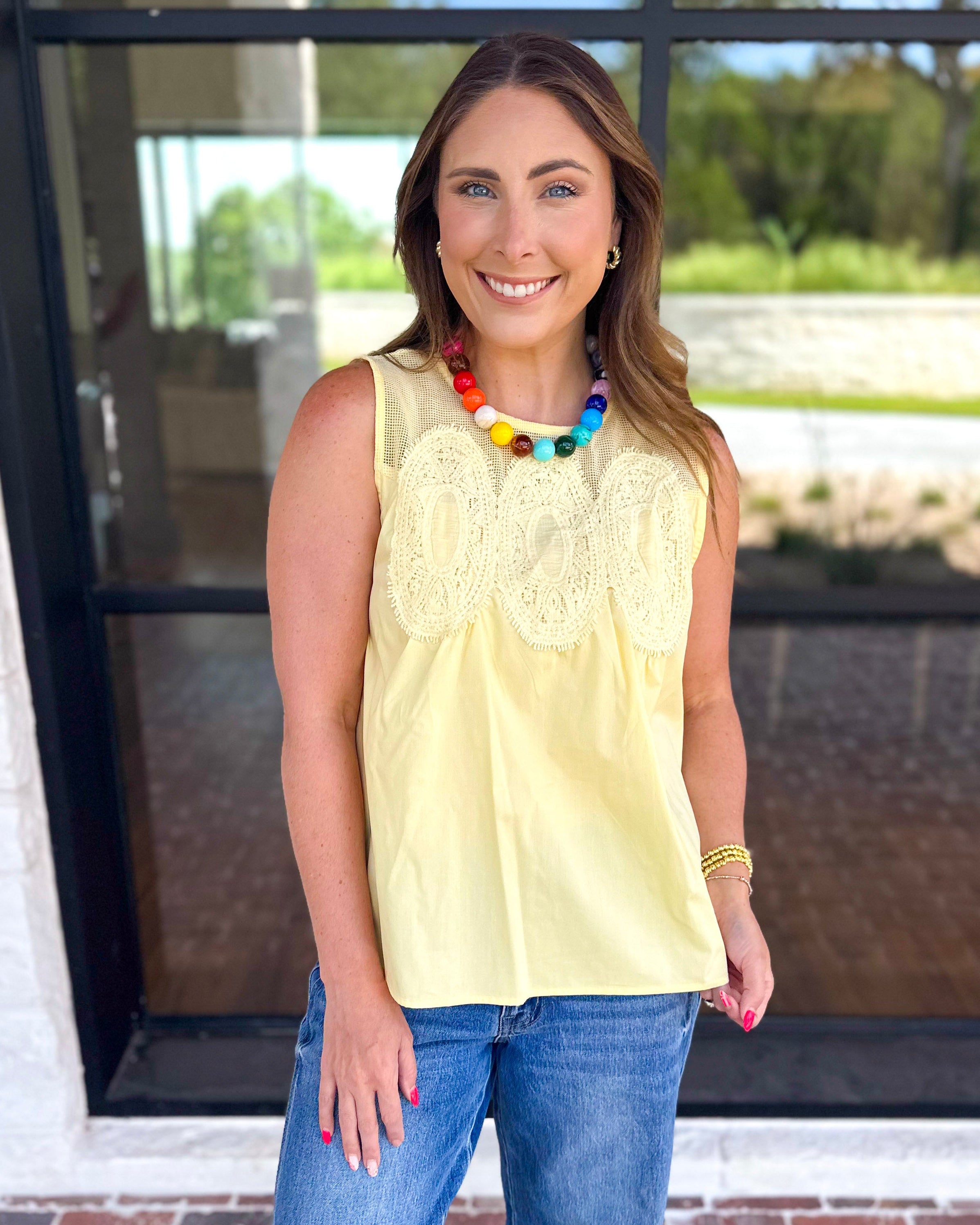 Sheer Details Tank - Butter-200 Fashion Blouses-FATE-July & June Women's Fashion Boutique Located in San Antonio, Texas