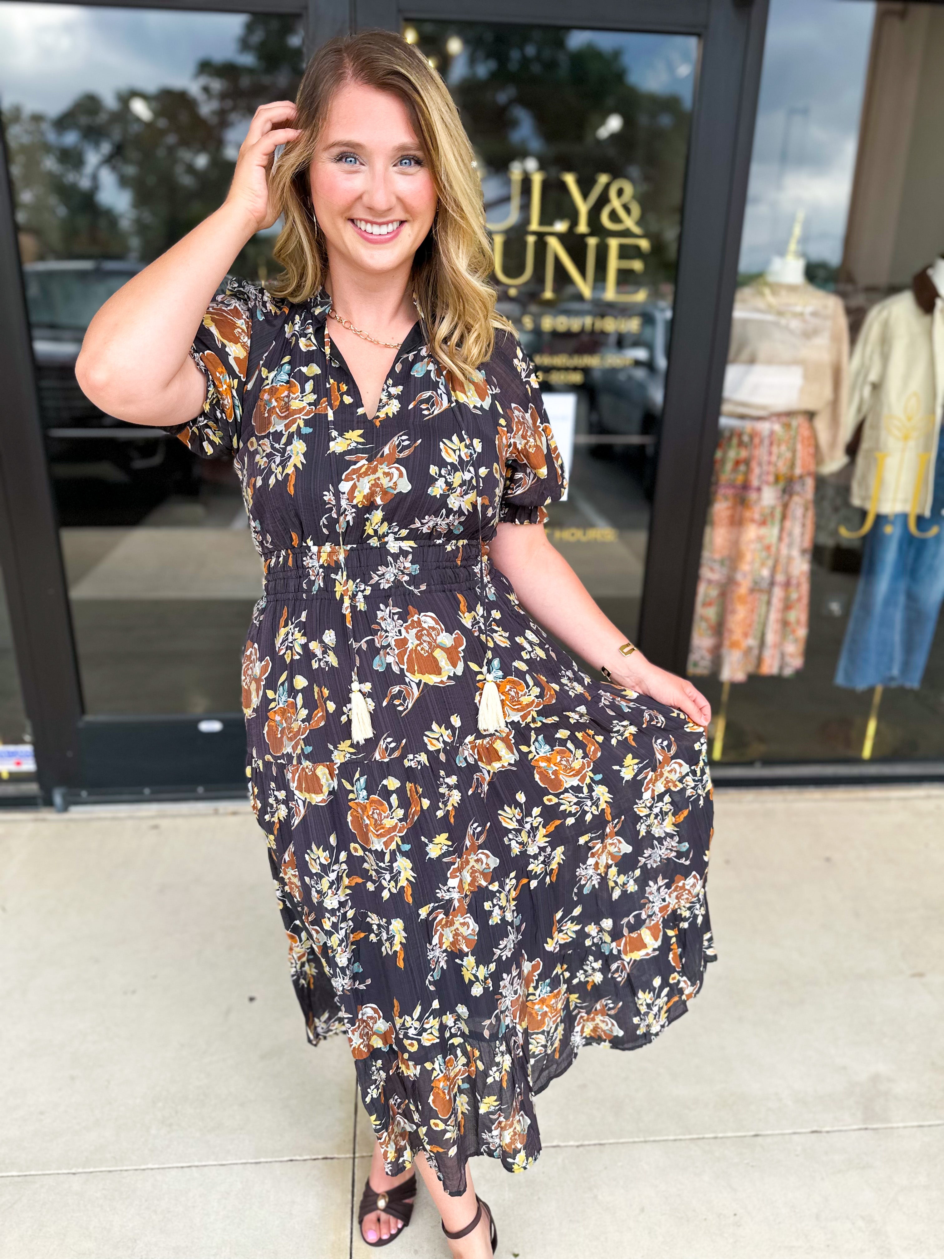 THML - Elise Garden Midi Dress-500 Midi-THML-July & June Women's Fashion Boutique Located in San Antonio, Texas